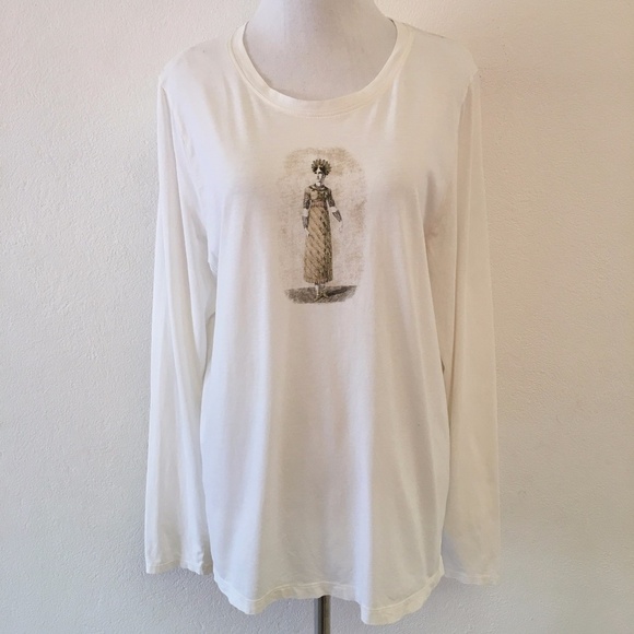 Peruvian Connection Women's Pima Cotton White Scoop Neck Graphic T Shirt XL - Picture 1 of 8